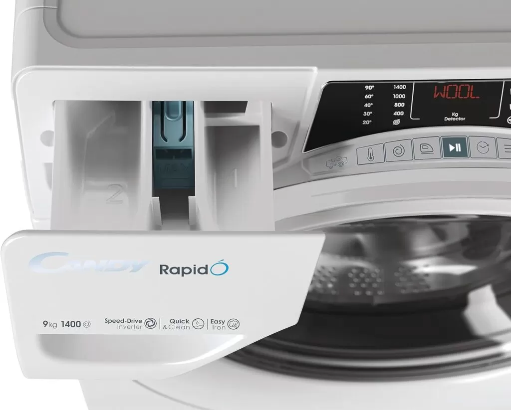 Candy RapidÓ RO 1494DWMT/1-S Lavatrice, 9 Kg, 1400 Giri, Wi-Fi + BLE, Connesso, Opzione Vapore, Rilevatore Kg, Classe A, 60x53x85 cm, Bianco