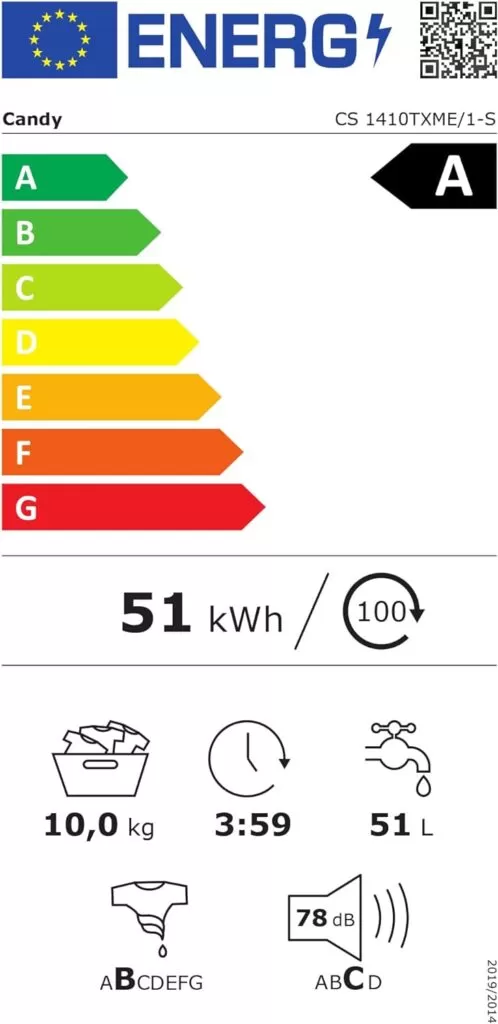 Candy Smart Inverter CS 1410TXME/1-S Lavatrice, 10 kg, 1400 Giri, 16 Programmi, Connettività NFC, Cicli Rapidi, Classe A, 60x58x85 cm, Bianco