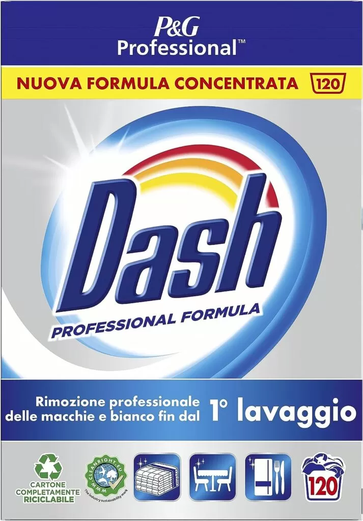 Dash Professional Detersivo In Polvere Per Bucato Classico 120 Lavaggi, 6kg, Eccezionale Rimozione Delle Macchie Dal Primo Lavaggio
