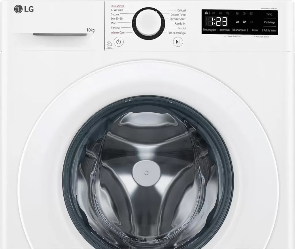 LG AI DD F4R3010NSWW Lavatrice Classe A -10%, Carica Frontale Serie R3, Lavatrice 10kg, 1400 giri, AIWash, Lavaggio a vapore, Motore Direct Drive, Smart Diagnosis, Libera installazione, Bianca