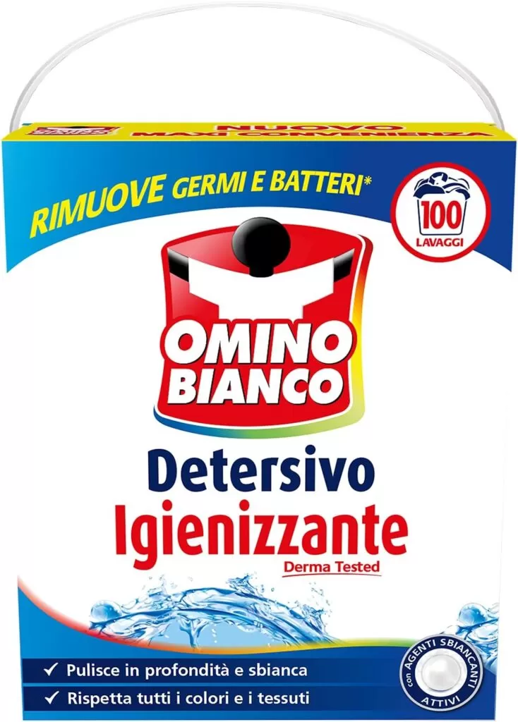 Omino Bianco - Detersivo Lavatrice in Polvere, 100 Lavaggi, Igienizzante con Antibatterico, Rimuove Germi e Batteri, 5500 gr