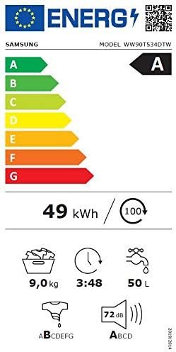 Samsung Lavatrice AI control con Ecodosatore WW90T534DTW/S3, Libera installazione, 9 Kg, 1400 RPM, Classe A, WiFi, Vapore, Carica Frontale, 60l x 85h x 55p cm