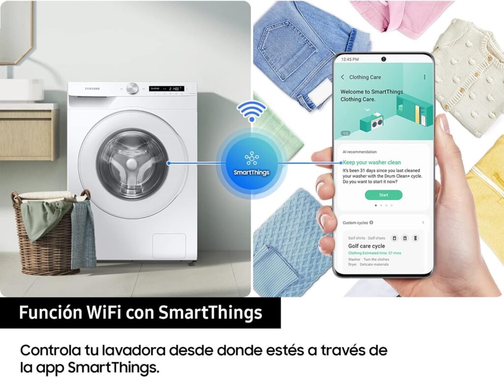 Samsung Lavatrice AI control con Ecodosatore WW90T534DTW/S3, Libera installazione, 9 Kg, 1400 RPM, Classe A, WiFi, Vapore, Carica Frontale, 60l x 85h x 55p cm