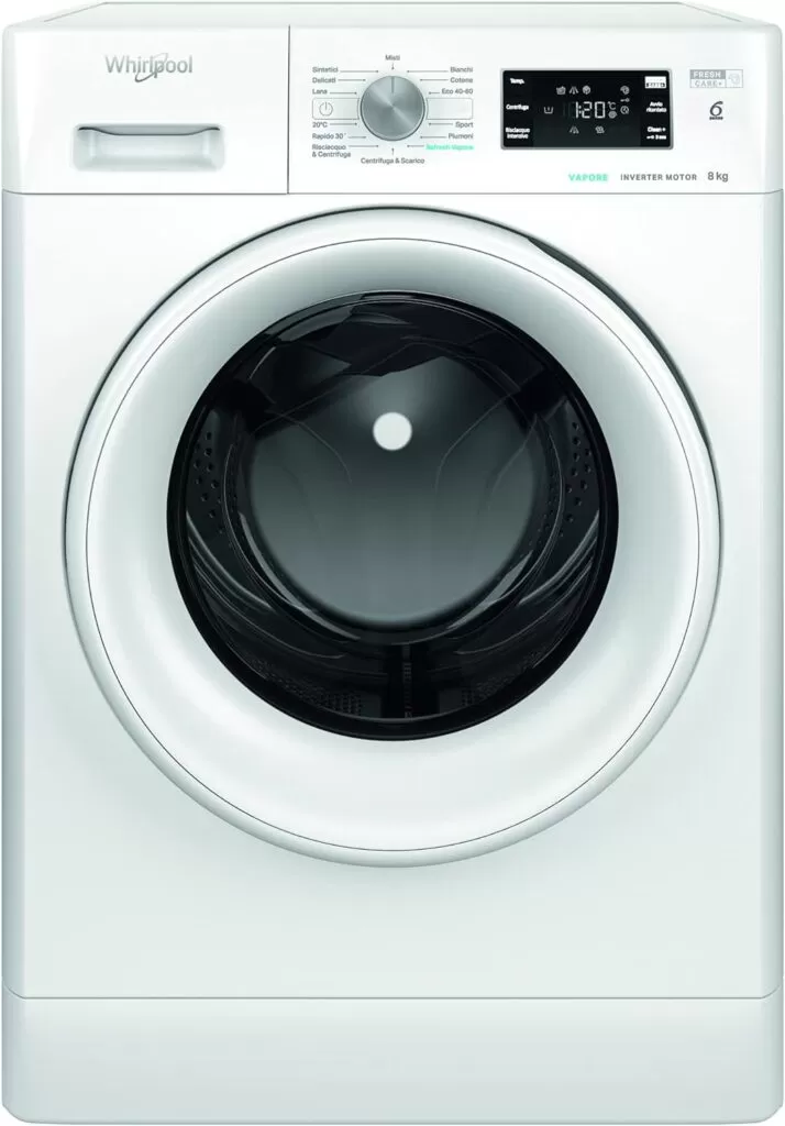 Whirlpool FFB D85 V IT, Lavatrice a Carica Frontale a Libera Installazione, 8kg, 1200 GIRI/MIN