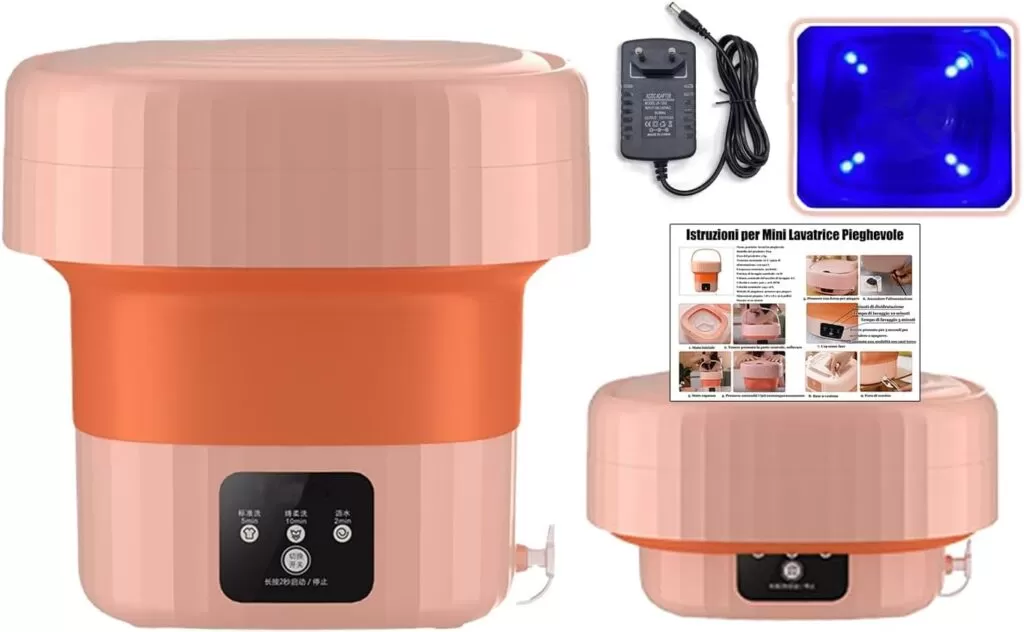 Wrneaoch 6L 12V Lavatrice da Campeggio Pieghevole, Lavatrice Portatile con Centrifuga con Sterilizzazione a Luce Blu, Lavatrici con Centrifuga, Mini Lavatrice Pieghevole, Viaggi, Dormitori