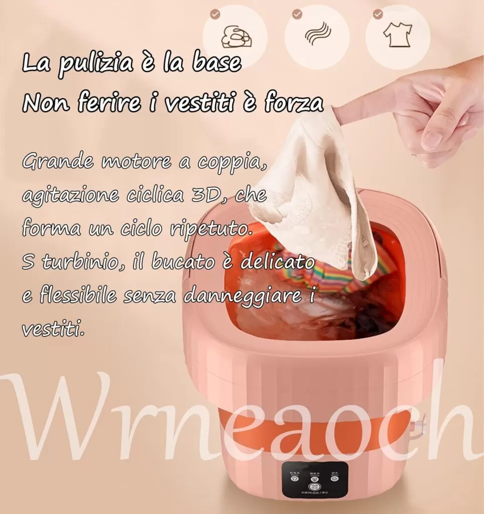 Wrneaoch 6L 12V Lavatrice da Campeggio Pieghevole, Lavatrice Portatile con Centrifuga con Sterilizzazione a Luce Blu, Lavatrici con Centrifuga, Mini Lavatrice Pieghevole, Viaggi, Dormitori