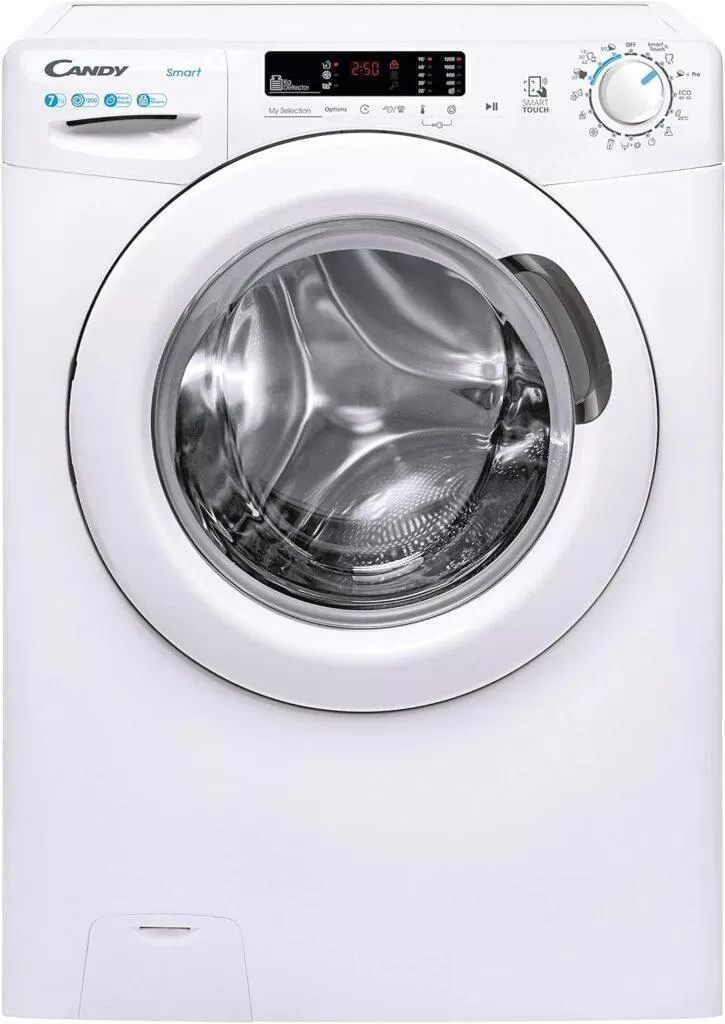 Candy Smart CS4 1272DE/1-S Lavatrice, 7 Kg, 1200 Giri, Connettività NFC, Cicli Rapidi, Rilevatore Kg, Partenza Ritardata, Classe D, 60x45x85 cm, Bianco [Classe di efficienza energetica D]