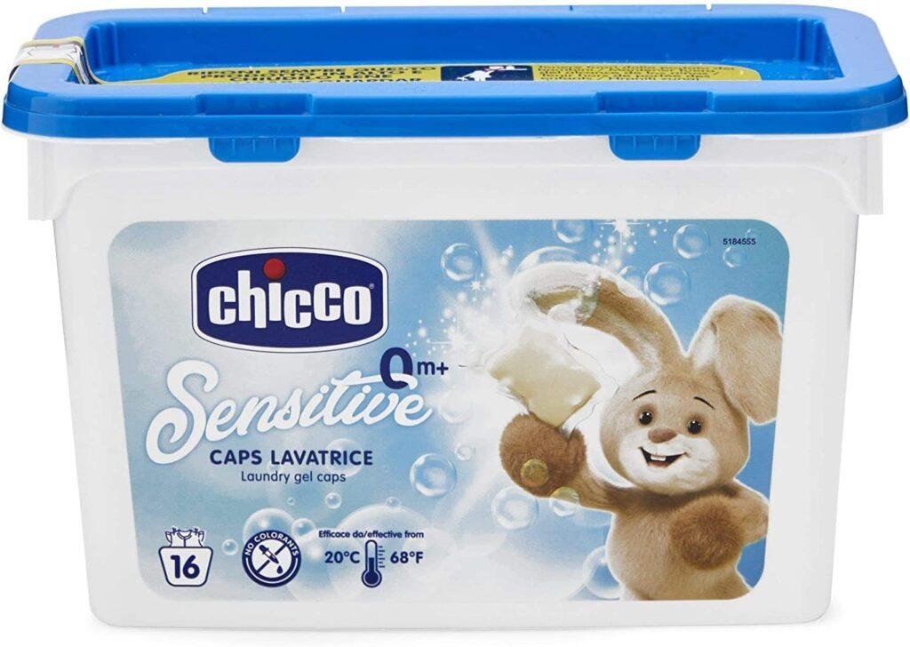 Chicco Sensitive Detersivo Dosato Lavatrice, senza Coloranti, 0+ Mesi - 16 Capsule