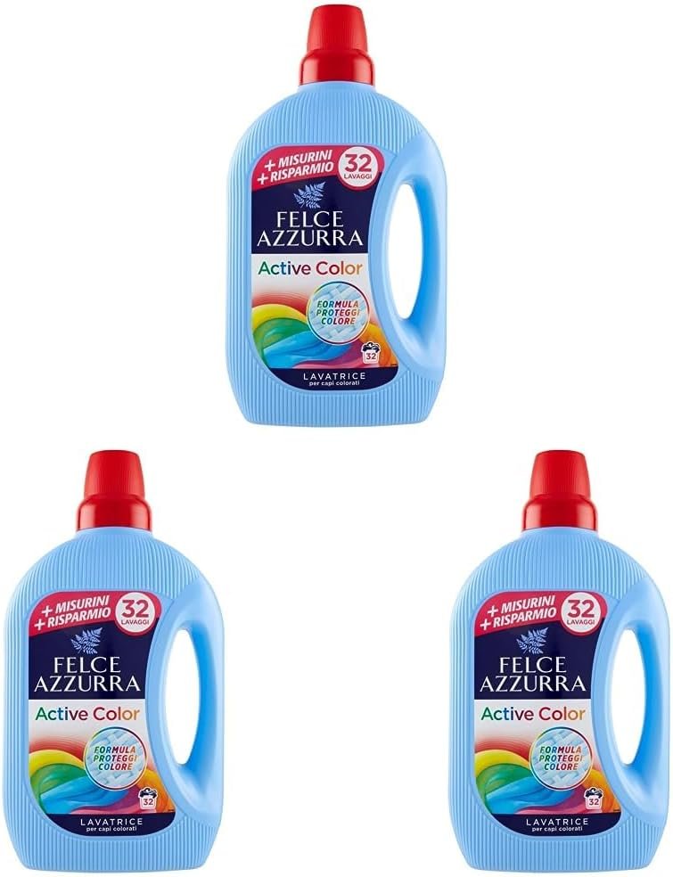 Felce Azzurra - Detersivo Liquido Active Color, Per Capi Bianchi e Colorati - 32 Lavaggi - 1595 ml (Confezione da 3)