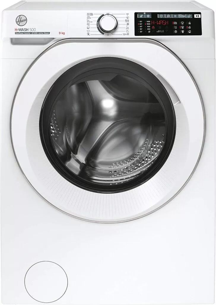Hoover HW 49AMC/1-S H-WASH 500 Lavatrice Smart 9 Kg, 1400 Giri, Wi-Fi + Bluetooth, Carica Frontale, Funzione Vapore, Motore Inverter, 60x54x85 cm, Bianco, Classe A [Classe di efficienza energetica A]
