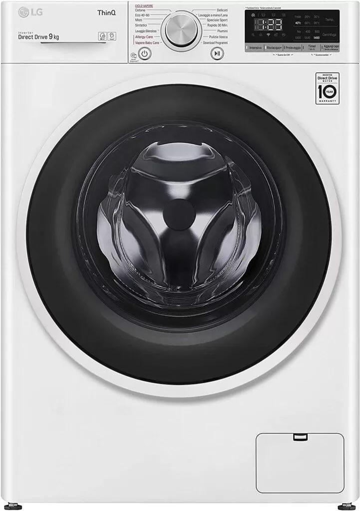LG F4WE409AIDD Lavatrice a Carica Frontale 9 Kg, 1400 Giri/min, Intelligenza Artificiale AI DD, Vapore Igienizzante, Motore Inverter Direct Drive, Smart Diagnosis, 60x85x56.5 cm - Bianco [Classe di efficienza energetica B]