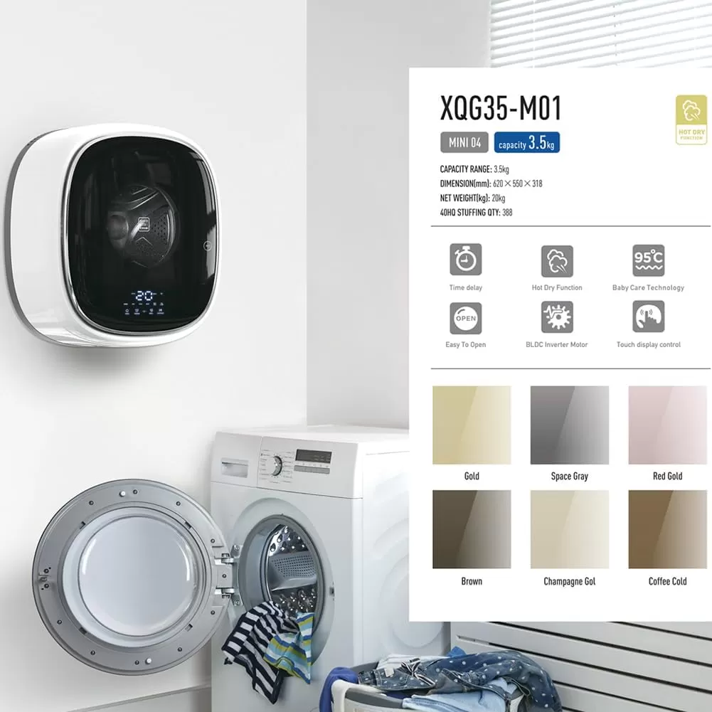 VACSAX Mini lavatrici Automatiche a Parete, Lavatrice compatta a Carica dallalto, programmi di Lavaggio Multipli, Lavaggio Silenzioso, Lavatrice Portatile a Tamburo Frontale Completamente Automatica